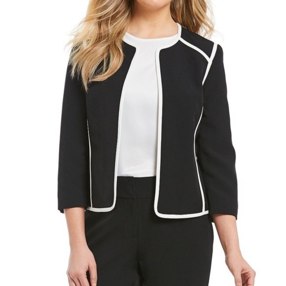 Black Kasper Jacket With White Pipping